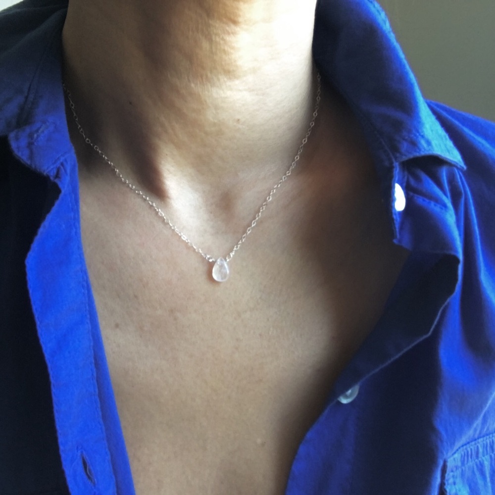 Genuine Moonstone Charm 925 S Silver Necklace - Picture 2 of 7